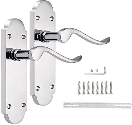 Probrico 1 Pack Chrome Shaped Door Handle on Backplate 168mm×40mm, Internal Door Handle in Polished Chrome Color