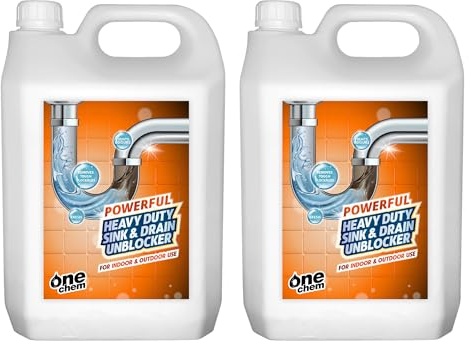 One Chem - Heavy Duty Sink and Drain Unblocker Gel - 2 x 5L - Powerful Formula- Drain Opener - Pipe Cleaner - Sink Unblocker