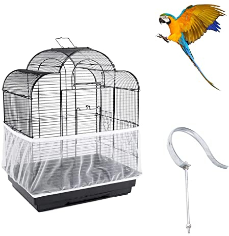 Rejilla Jaula para Loros,Cubierta Jaula de Pájaros,PáJaros Malla para Jaulas,Cubiertas Ajustables de Jaula de Pájaros,Cubierta Universal para Jaula de Pájaros,Ventilación y polvo,Con 1 gancho,Blanco