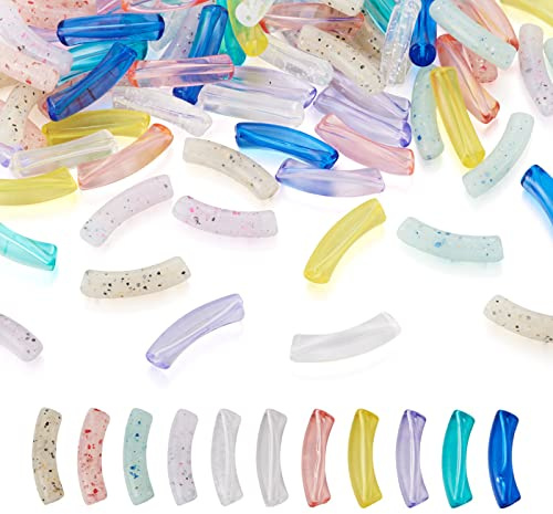 Crafans 110 Stück transparente Acryl-Röhrenperlen für die Schmuckherstellung, Acryl, grob, gebogene Bambusperlen, Nudelperlen, passend für Sommer-Boho-Armbänder, Armreifen, DIY 31,5–32 mm