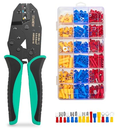 Pinza Crimpatrice kit STANEW AWG20-10(0,5-6 mm²), 700 pezzi elettrici a crimpare di Terminali a crimpare, Assortimento di Connettori Elettrici a Crimpare