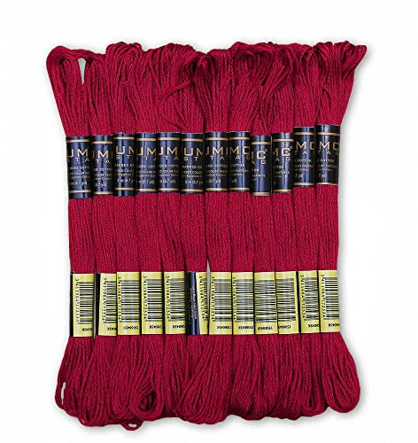 UMC STAG Packung mit 12 roten Premium-Stickgarnen | 100% ägyptische Baumwolle Premium-Stränge | Kreuzstich-Stickgarn | Öko-TEX-zertifizierte gestrandete Baumwolle | Ideal für Kunst und Handwerk (Rot