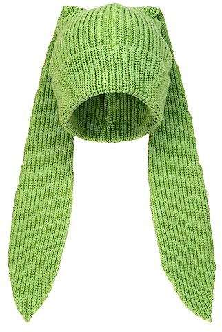 Strickmütze mit niedlichen Hasenohren – Lustige Mütze mit langen Ohren, flauschige Wintermütze, warme Strick-Hasenmütze, Häkel-Schädelmütze für draußen, lässige Mütze