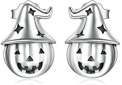Kürbis Halloween Ohrringe für Damen - Qings Sterling Silber 925 Klein Hexe Hut Gespenst Skelett Ohrstecker Jahrgang Schwarz Tier Halloween-Schmuck Geschenke für Frauen Mädchen Mutter