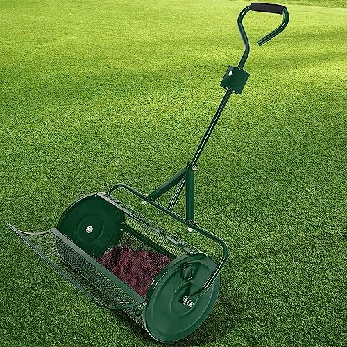 Rasen- und Gartenstreuer, 24-Zoll-Hochleistungs-Rollen-/Schleppstreuer aus Metallgeflecht, Kompost, Torfmoos, Muttererde, Mulch – Garten- und Rasenpflege, Kompoststreuer für die Rasen- und Gartenpfl