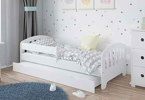 Kids Collective Kinderbett 80x160 | 80x180 | 90x200 cm mit Matratze, Schublade, Rausfallschutz & Lattenrost in weiß 80x180 cm Mädchen Jungen Bett | von 3. bis 12. Lebensjahr