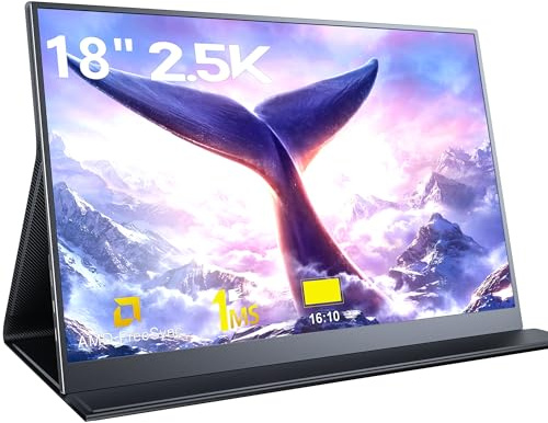 MAGICRAVEN 2.5K Large Portable Monitor, 18 60Hz IPS Laptop Screen, Second Display With Dual USB C HDMI for Gaming, Speakers & Smart Cover, Travel Monitor for PC Phone PS4/5 Xbox Switch