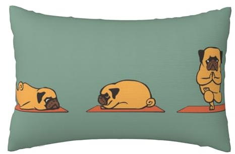 Yoga-Mops bedruckter Kissenbezug, 76 x 50 cm, weicher Plüsch, rechteckig, moderner Kissenbezug