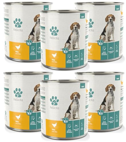 Fellicita Premium Nassfutter für Hunde - Huhn & Reis - 6er Pack - 6 x 800g - Monoprotein, hochwertiges Hundenassfutter, glutenfrei, leckere Pastete, Alleinfuttermittel