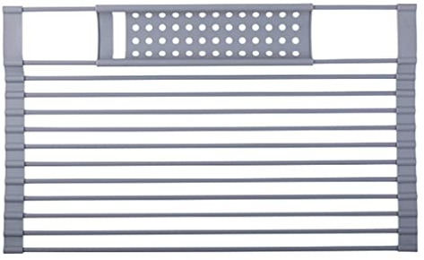 DOYEFZQC Escurridor de platos enrollable, estante de secado de platos sobre el fregadero, estante de secado de platos de acero inoxidable, escurridor de platos portátil, para secadora de frutas y