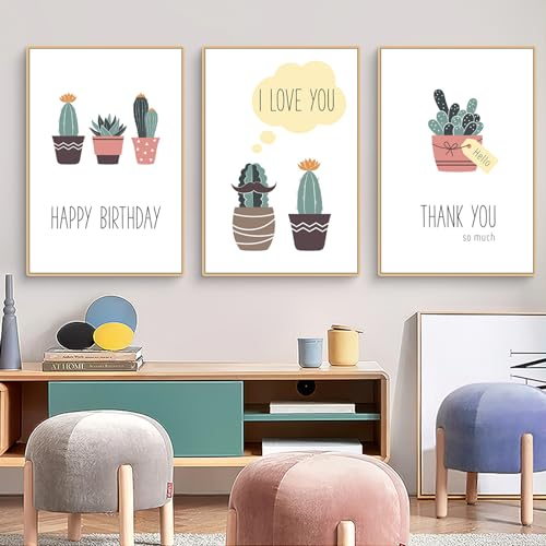 Uixxducc 3 Stück Poster Set, Moderne Wandbilder Kaktus Sukkulenten Bilder Poster & Kunstdrucke, Wanddekoration Wohnzimmer & Schlafzimmer, Ohne Bilderrahmen (GHI,50x70cm)