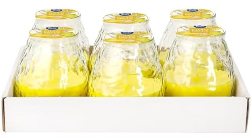 Citronella Kerzen im Glas 6 Stück – Duftkerzen gegen Mücken, Windlichter für Garten & Terrasse, Outdoor Deko, gelb, lange Brenndauer