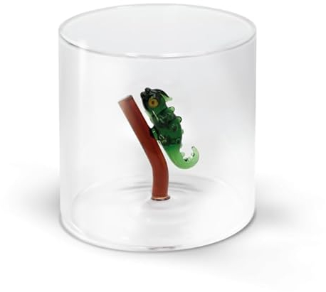 WD Lifestyle - Bicchiere in Vetro Borosilicato 250ml con Soggetto in Vetro Colorato Interno (Geco)