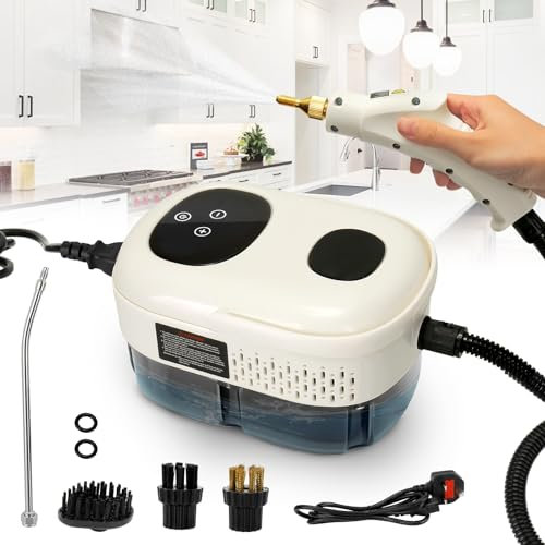 Steam Cleaner, 2500W High Pressure Steam Cleaner with Smart Touch, Handheld Steam Cleaners with 3 Brush Heads & 1000ml Water Tank, Portable Steam Cleaning Machine for Kitchen Bathroom (White)