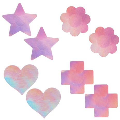 EIHI 4 Paires Cache Tetons Femme, Cache Coeur Femme, Brillant Mamelon Autocollant Croix d'étoile Autocollant Crème de Mamelon, A