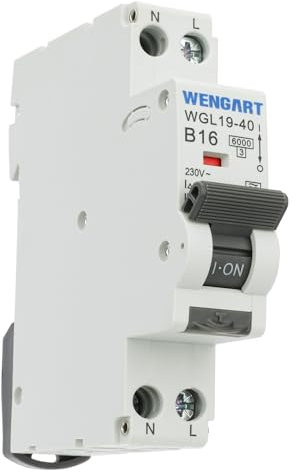 Wengat Disjoncteur miniature RCBO WGL19-40, AC230V 16A, 6kA 1P+N 30mA Protection contre les fuites de type A offrant une protection complète pour les appareils ménagers