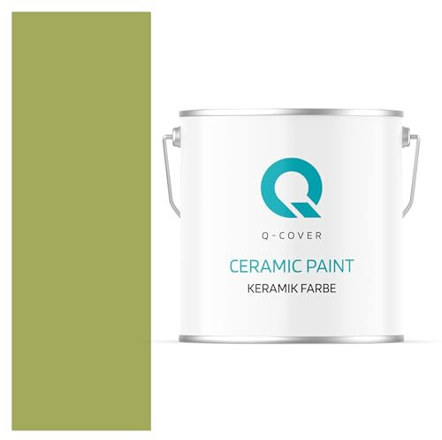 Q-COVER Keramik Farbe 5L (ca.35m²) Dunkel erbsengrün Wandfarbe Innenfarbe Abwaschbar Klasse 1 Mattfarbe Deckenfarbe Scheuerfest Küche Bad Treppen Ceramic Hohe Deckkfraft