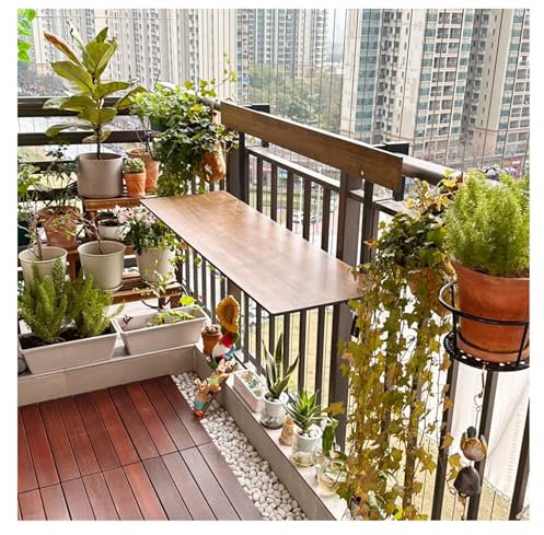 ZXCASDF Balkontisch klappbarer Hängetisch，Hängetisch für den Balkon，Wetterfester Hängetisch für den Garten，Couchtisch für den Balkon，Outdoor Beistelltisch,Höhenverstellbar(Brown)