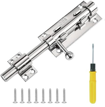Bolzenriegel, Schieberiegel Torriegel 20CM 304 Edelstahl Türriegel mit Vorhängeschloss Loch, Riegelschloss, Torriegel mit Schrauben Und Schraubendreher für Haustür Zaun