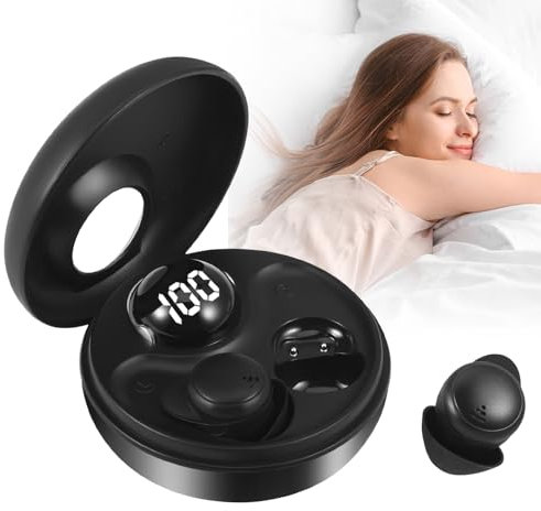 Casques Anti Bruit pour Dormir de Bluetooth 5.3, Casques de sommeil avec silicone liquide, Mini casques de sommeil avec annulation passive du bruit, pour coucheurs latéraux, sports, yoga(Black)