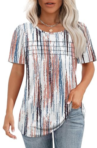 Aokosor Ladies Tops Short Sleeve Tee Shirts Womens T Shirts Size 14-16 Summer Pleated Front Curved Hem Tshirts Casual Loose Fit Dye Multicolor