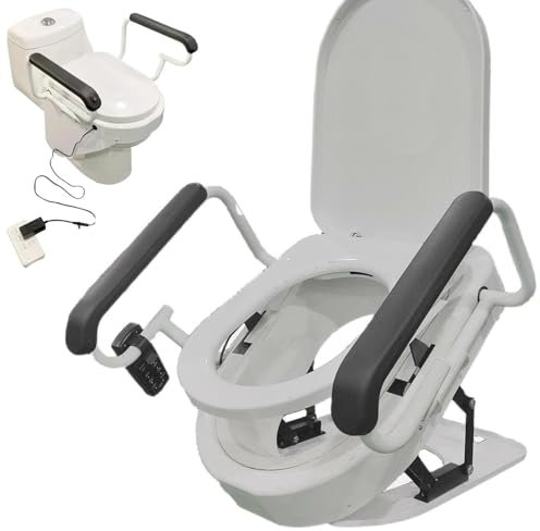 HYYKEJI Alzasedile WC Elettrico, Alzasedile WC con Angolo di Sollevamento 0~45° con Maniglia, Funzione di Risciacquo e Asciugatura, Affidabile Sicuro, per Disabili