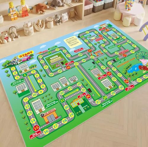Teppich Kinderzimmer Spielteppich Straße Stadt für Junge & Mädchen, Kinderteppich für Babyzimmer, Schlafzimmer & Spielzimmer mit Antirutsch Rücken, 30°C Waschbar, 160x230 cm