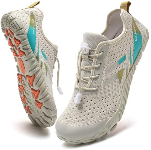 IceUnicorn Barfußschuhe Damen Herren Breite Traillaufschuhe Zehenschuhe Unisex Schwimmschuhe Strandschuhe Aquaschuhe(B Beige, 40EU)