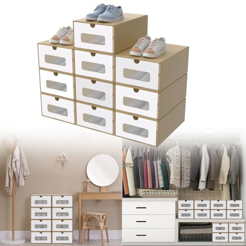 XINZI 20er Boxen-Set mit Transparentes Sichtfenster,Schuhboxen Stapelbar,Aufbewahrungsbox Schubladen aus Kraftpapie,Schuhkarton Ordnungsboxen für Zubehör & Accessoires