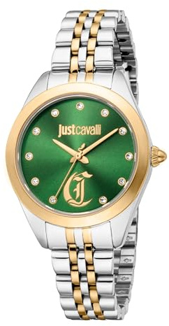 Just Cavalli Damenuhr Analog Quarz mit Edelstahlarmband JC1L309M0085, Flaschengrün, Mode