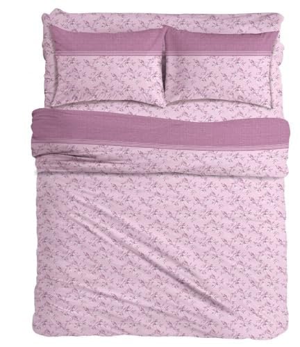 MAXIME MAISON - Completo Lenzuola Matrimoniali Cotone Stampate, Set Lenzuola Letto Matrimoniale con Federe, Lenzuolo in Cotone Anallergico, Biancheria da Letto Made in Italy (Iris Cipria)
