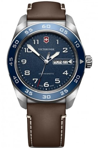 Victorinox Swiss Army Quartz Blue Dial Brown Leather Strap Watch 42mm - 242040