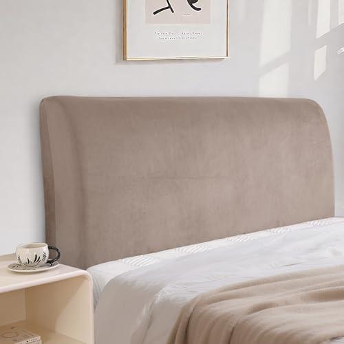 CYCMACO Samt Bett Kopfteil Bezug, Staubdichte Dehnbare Kopfteilbezug, Universell Verdicken Kopfteilbezug Überzug, Weicher, Strecken, Waschbar, Für Schlafzimmerdekoration(200cm, Khaki)