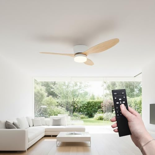 LED ATOMANT Lot de 2 Ventilateur de Plafond avec Lumiere et Pales LED 20W, Moteur 28W, Ø 107 cm, CCT, 2100LM, 6 Vitesses Silencieux, Mode été/hiver, Avec télécommande