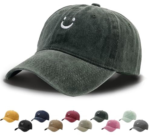 WENAUANG Retro Damen Baseball Cap Baumwolle, Mit Smiley-Stickerei, Basecap Im Washed-Distressed-Look, Schatten Spenden Cap, Geeignet für Outdoor-Sportarten, für Herren und Damen