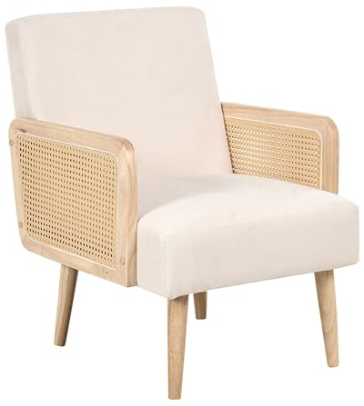 Beliani Retro Living Room Armchair Fabric Polyester Upholstery Viennese Braid Armrests Light Beige Hojby