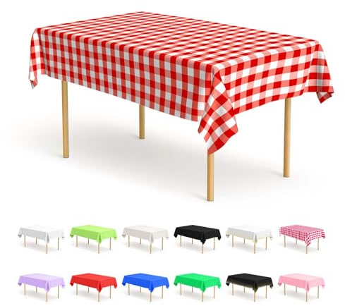 BOUBONI 4 Stück Einweg Tischdecken 137 x 274 cm Rechteckige Party Tischdecke Geeignet für Hochzeiten Catering Outdoor und Themenveranstaltungen(Rot kariert)