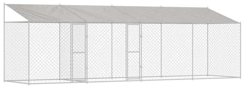 vidaXL Dog Cage Silver 800 x 200 x 256 cm Galvanised Steel, Garden and Terrace, Rustic Dog Crate, Durable Water-Resistant Kennel, Large Breed Outdoor Enclosure, Secure Pet Housing