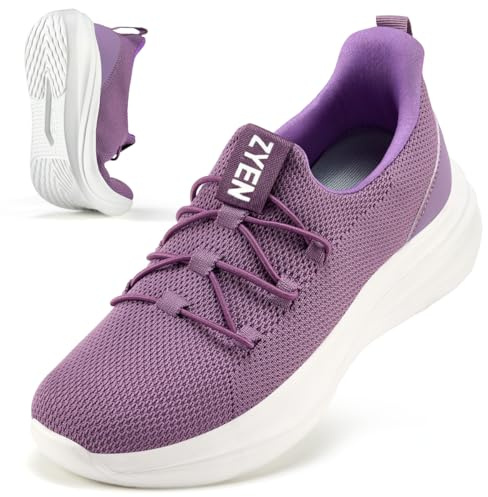 ZYEN Slip on Sneakers Damen rutschfeste Sportschuhe Damen Leichtg Atmungsaktiv Turnschuhe Freizeitschuhe Walkingschuhe Geeignet für Jogging Walking Fitness Outdoor Tennis Shoes 88402 Purple 39