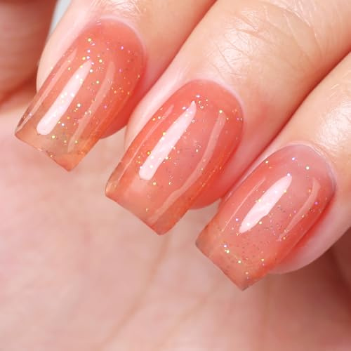 Firedeep 10ml Hema Free Jelly Glitter Gel Nail Polish Nude Peach Tea Soak Off Gel Polish for Summer, Salon DIY at Home Gift for Women 1Pcs