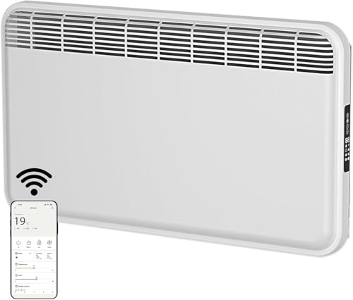 MYLEK WiFi Electric Panel Heater Radiator 1.5KW – Smart Wall Mounted or Freestanding Heater with App Control, Digital Thermostat, 24/7 Or Countdown Timer, Eco Mode, Lot 20 Compliant (1500W)
