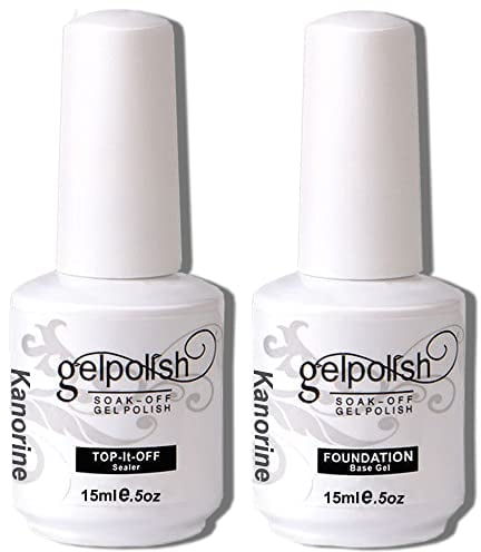 Kanorine™ 15ml Top Coat & Base Coat Gel Nail Polish Set Soak-Off UV LED Drying Varnish Foundation & no wipe top coat 15ml x 2