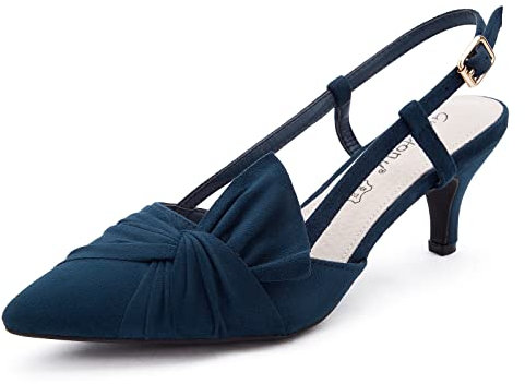Greatonu Womens Blue Formal Classic Slingback Smart Kitten Heels Pumps Court Bow-tie Shoes Size 7 UK / 40 EU