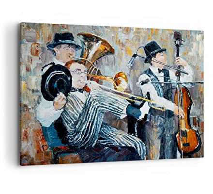 Bilder auf Leinwand 100x70cm Leinwandbild mit Rahmen Jazz Musik Musiker Groß Wanddeko Bild Schlafzimmer Küche Deko Wandbilder Dekoration Wohnzimmer Wall Decor Canvas Wand Kunstdruck Art AA100x70-3422