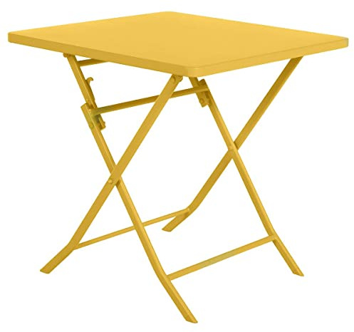 HESPERIDE - Table de Jardin Pliante Carrée Greensboro 2 Places Jaune Moutarde - Acier Antirouille Renforcé - Mobilier pour Jardin, Balcon, Terrasse
