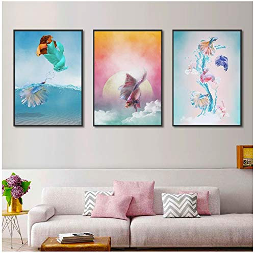 Dekoration HD Drucke Nordischen Stil Guppy Malerei Wandkunst Leinwand Einfache Bilder Aquarell Poster Modular-50x70 cm Kein Rahmen