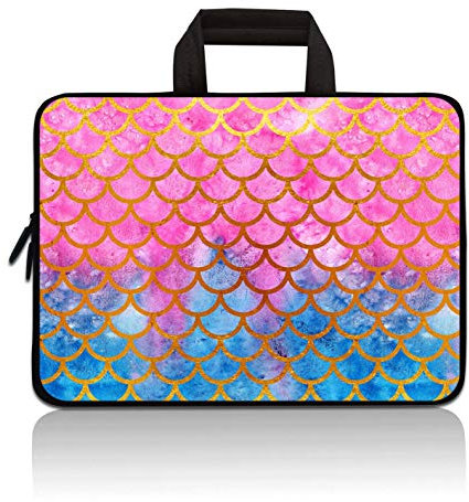 14 15 15.4 15.6 inch Laptop Handle Bag Computer Protect Case Pouch Holder Notebook Sleeve Neoprene Cover Soft Carrying Travel Case for Dell Lenovo Toshiba HP Chromebook ASUS Acer (Mermaid Scale)