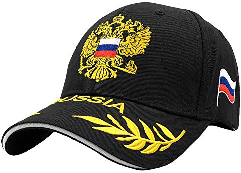 LOCOMO Herren Damen Baseball Cap Russland Russische Länderflagge Wappen Imperial Zwei-Köpfiger Adler Emblem Badge Patriot Gr. Einheitsgröße, Schwarz FFH459BLK