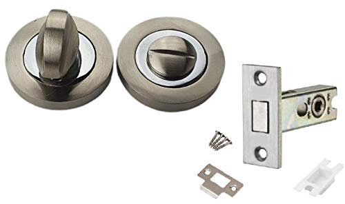 Golden Grace Toilet Door Thumb Twist with Dead Bolt Set in Chrome & Satin Nickel Finish, Turn & Release for Bathroom WC Loo