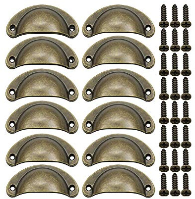 BOZONLI 12 Stück Muschelgriff Schubladengriffe Vintage Muschelgriff Möbelgriffe für Schublade, Antik Schubladengriff mit Schrauben für Küche Kabinett Schubladen (Bronze)